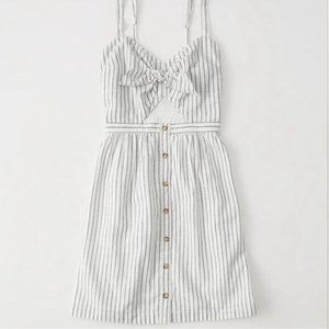 Abercrombie Gray & White Striped Cutout Tie Button Dress, Small Tall